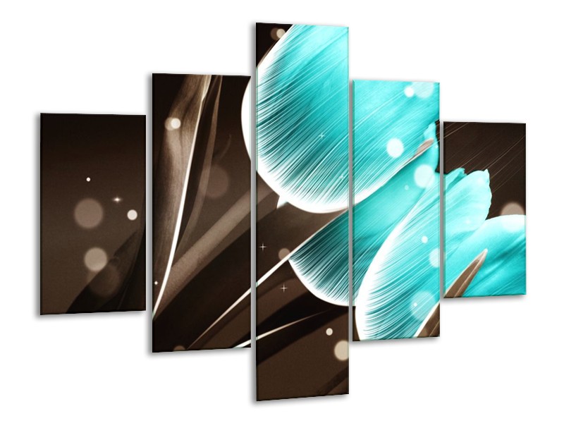 Canvas schilderij Tulp | Blauw, Grijs | 100x70cm 5Luik