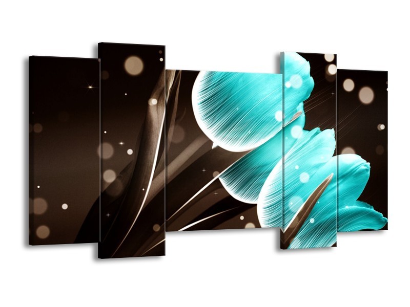 Canvas schilderij Tulp | Blauw, Grijs | 120x65 5Luik