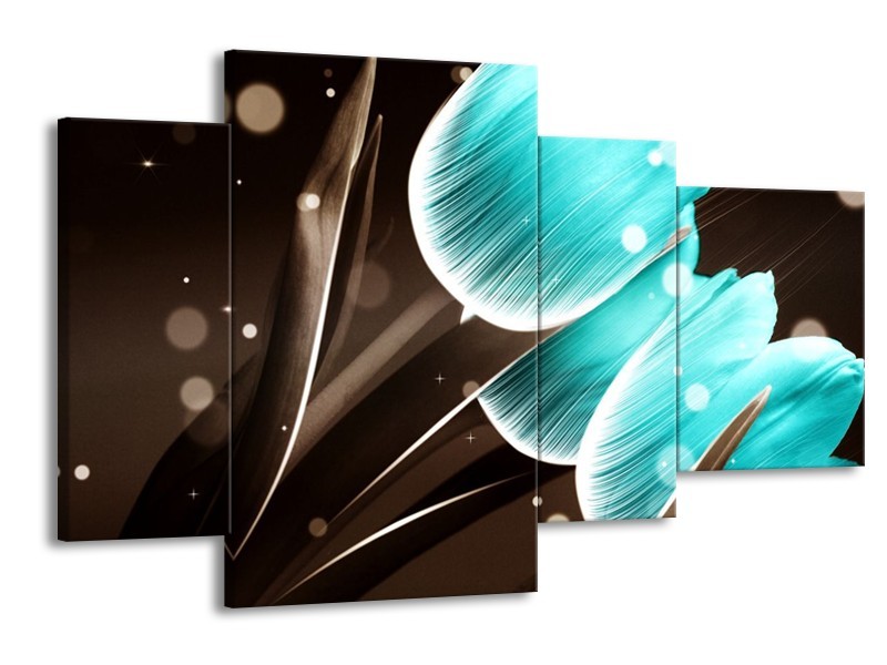Canvas schilderij Tulp | Blauw, Grijs | 120x75cm 4Luik