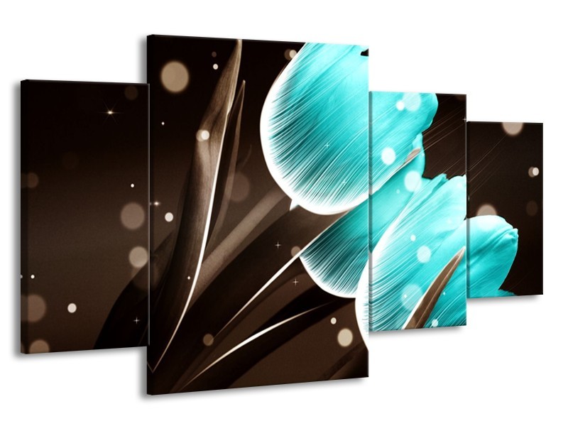 Canvas schilderij Tulp | Blauw, Grijs | 160x90cm 4Luik