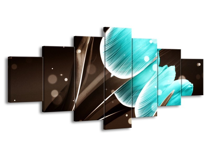 Canvas schilderij Tulp | Blauw, Grijs | 210x100cm 7Luik