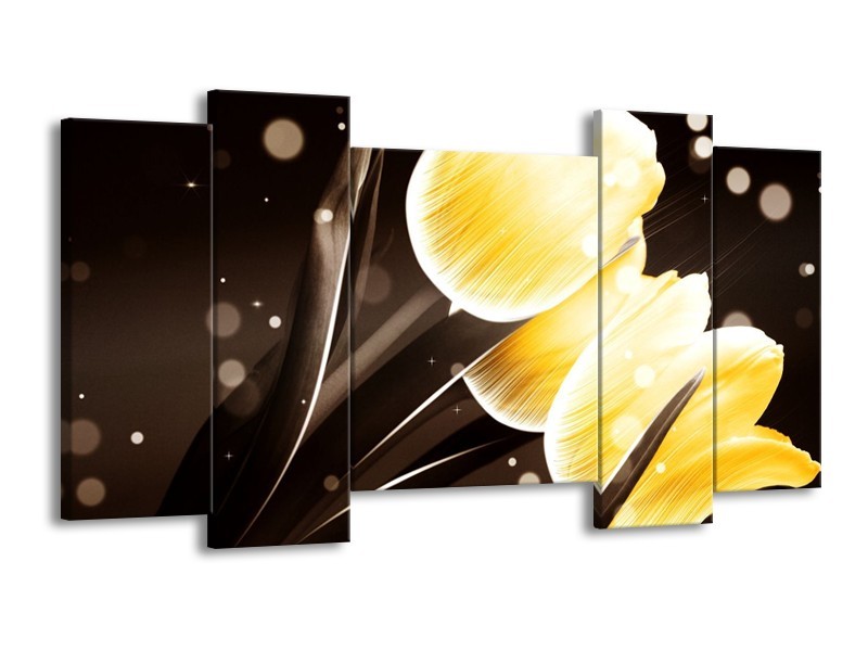 Canvas schilderij Tulp | Geel, Bruin | 120x65 5Luik
