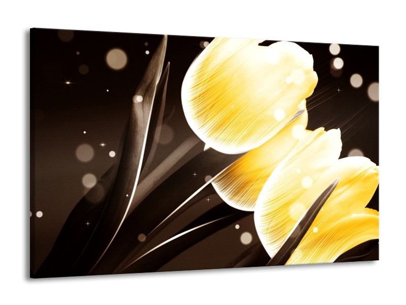 Canvas schilderij Tulp | Geel, Bruin | 140x90cm 1Luik