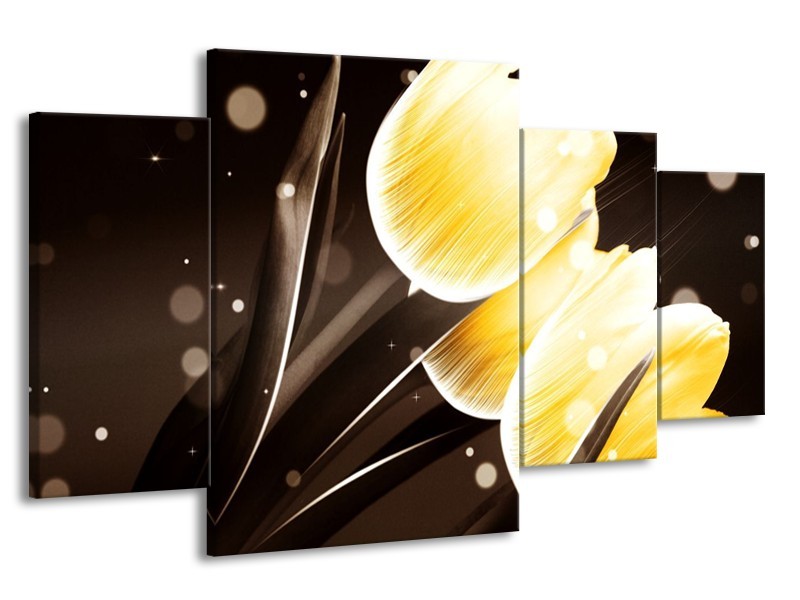 Canvas schilderij Tulp | Geel, Bruin | 160x90cm 4Luik