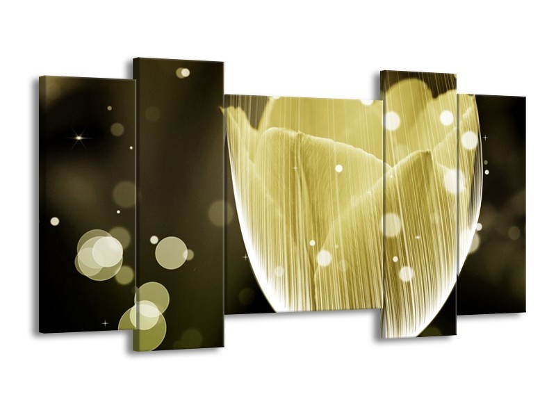 Canvas schilderij Tulp | Geel, Grijs, Oranje | 120x65 5Luik