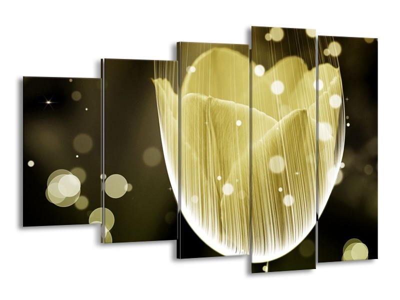Canvas schilderij Tulp | Geel, Grijs, Oranje | 150x100cm 5Luik