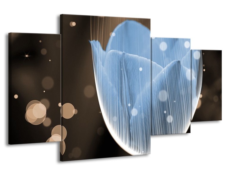 Canvas schilderij Tulp | Blauw, Grijs | 160x90cm 4Luik