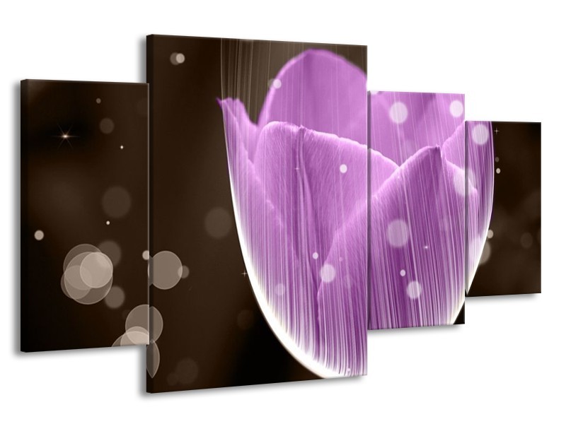 Canvas schilderij Tulp | Paars, Bruin | 160x90cm 4Luik