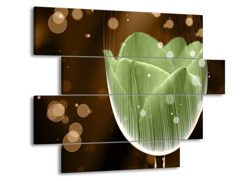 Canvas schilderij Tulp | Groen, Bruin | 115x85cm 4Luik