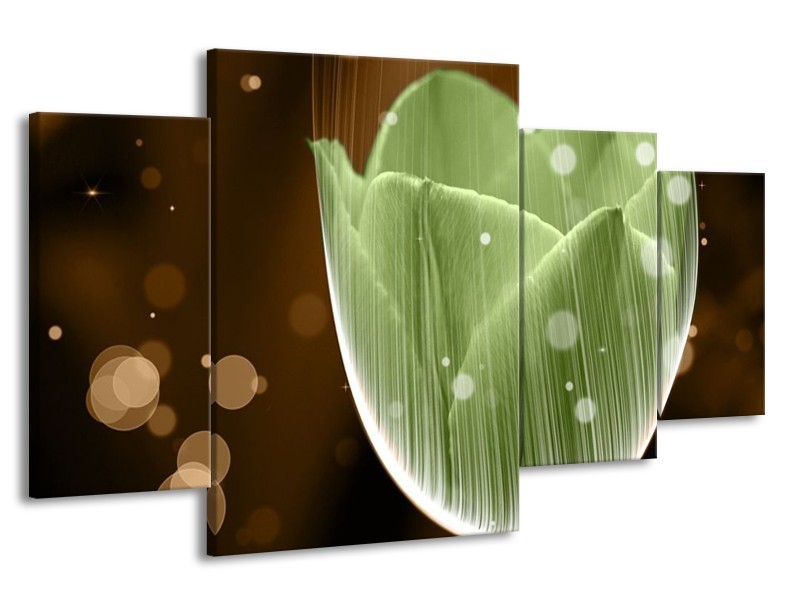 Canvas schilderij Tulp | Groen, Bruin | 160x90cm 4Luik