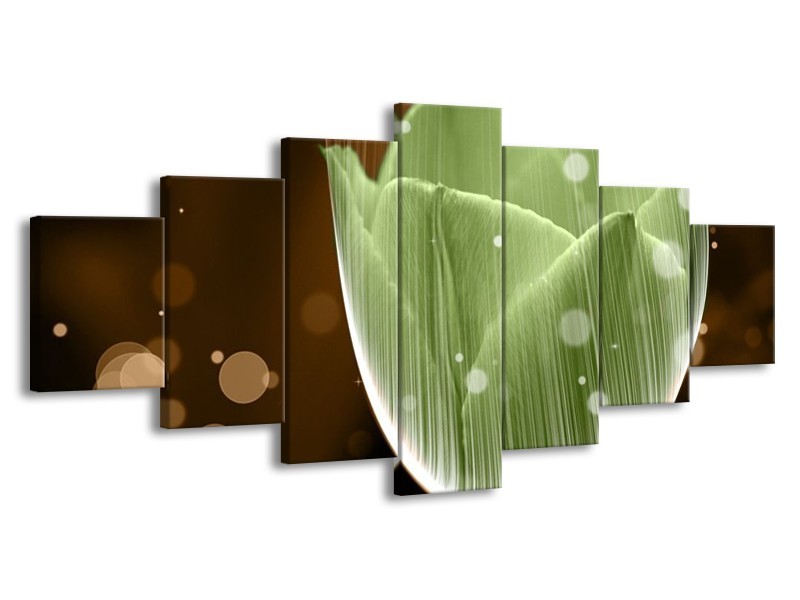 Canvas schilderij Tulp | Groen, Bruin | 210x100cm 7Luik