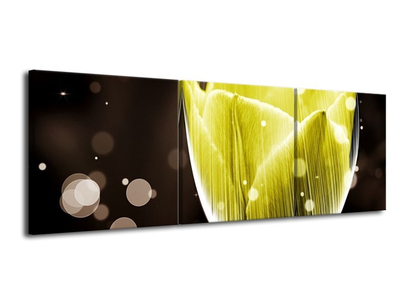 Canvas schilderij Tulp | Geel, Grijs | 120x40cm 3Luik