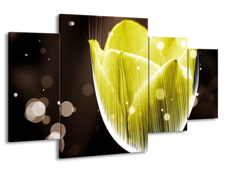 Canvas schilderij Tulp | Geel, Grijs | 160x90cm 4Luik