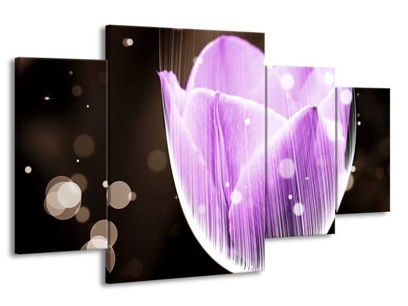 Canvas schilderij Tulp | Paars, Zwart | 160x90cm 4Luik