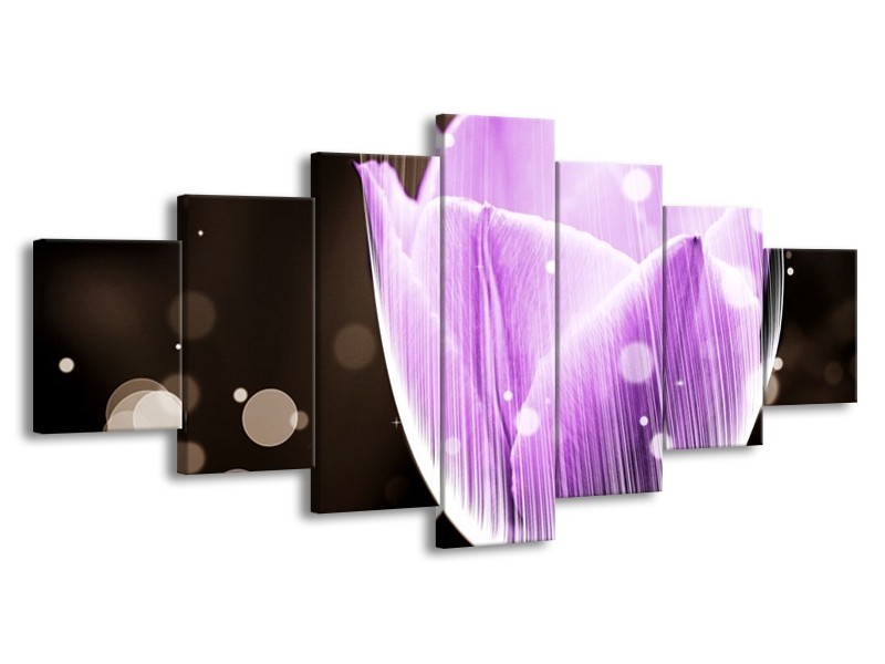 Canvas schilderij Tulp | Paars, Zwart | 210x100cm 7Luik