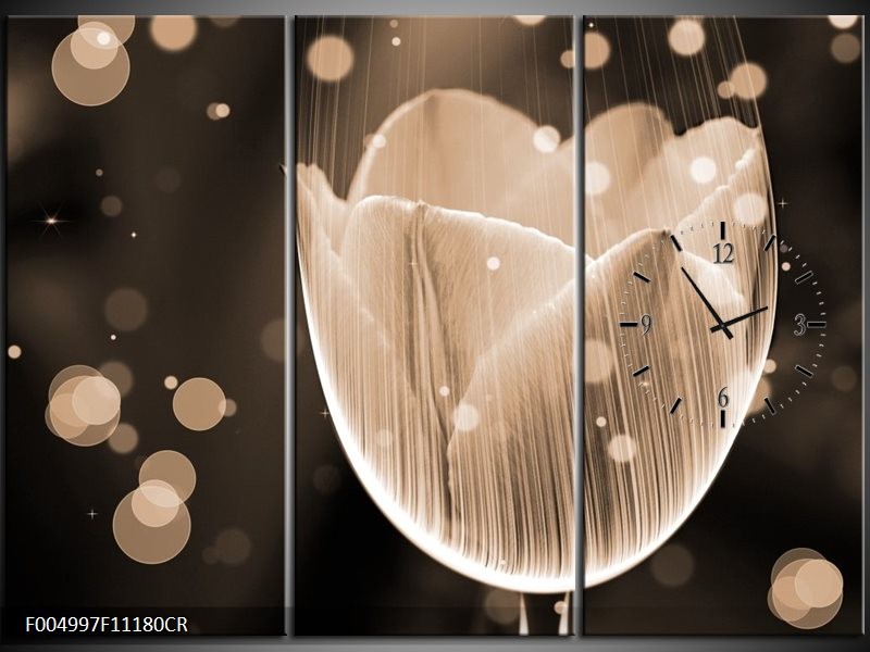 Klok schilderij Tulp | Grijs, Zwart | 111x80cm 3Luik