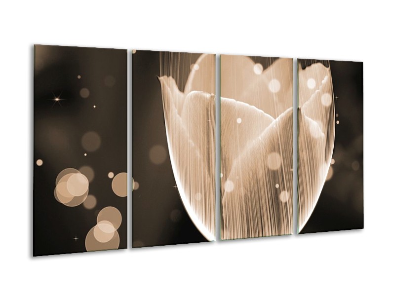 Canvas schilderij Tulp | Grijs, Zwart | 160x80cm 4Luik