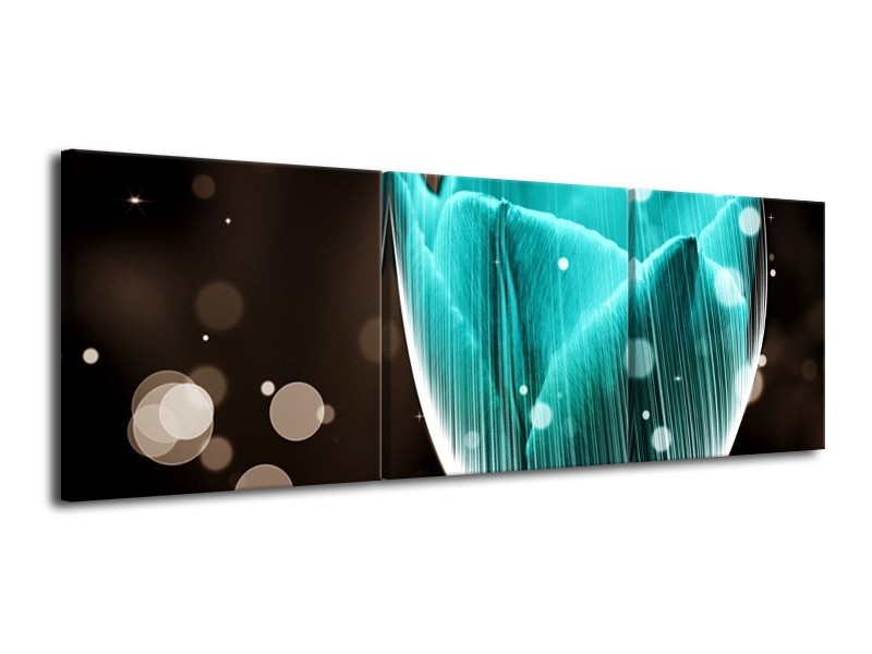Canvas schilderij Tulp | Blauw, Zwart | 120x40cm 3Luik