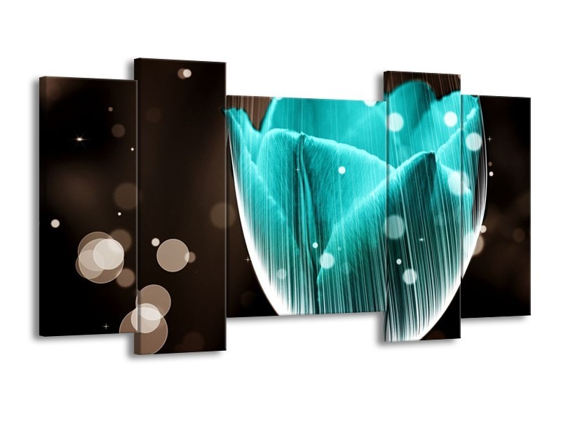 Canvas schilderij Tulp | Blauw, Zwart | 120x65 5Luik