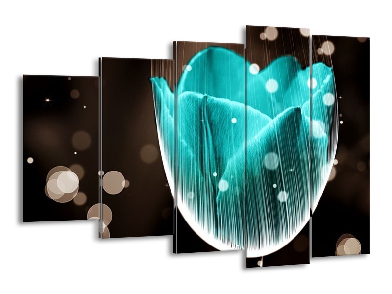 Canvas schilderij Tulp | Blauw, Zwart | 150x100cm 5Luik