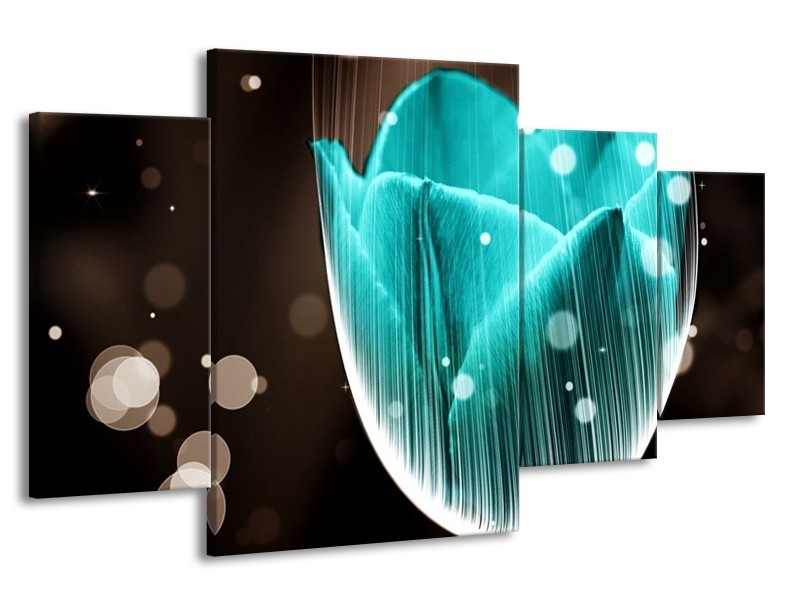 Canvas schilderij Tulp | Blauw, Zwart | 160x90cm 4Luik