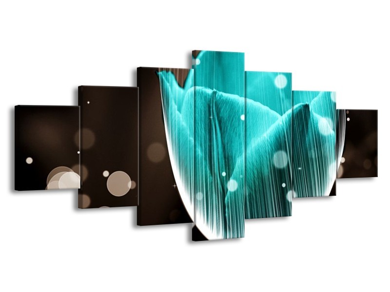 Canvas schilderij Tulp | Blauw, Zwart | 210x100cm 7Luik