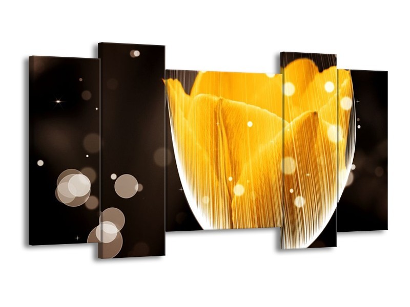 Canvas schilderij Tulp | Geel, Bruin | 120x65 5Luik