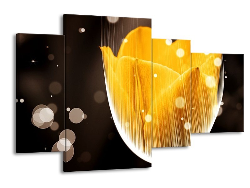 Canvas schilderij Tulp | Geel, Bruin | 120x75cm 4Luik