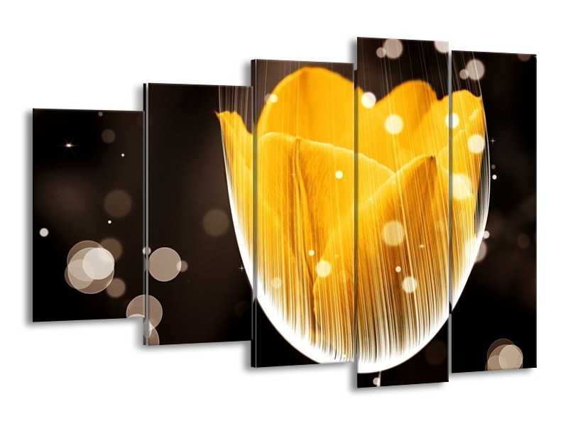 Canvas schilderij Tulp | Geel, Bruin | 150x100cm 5Luik