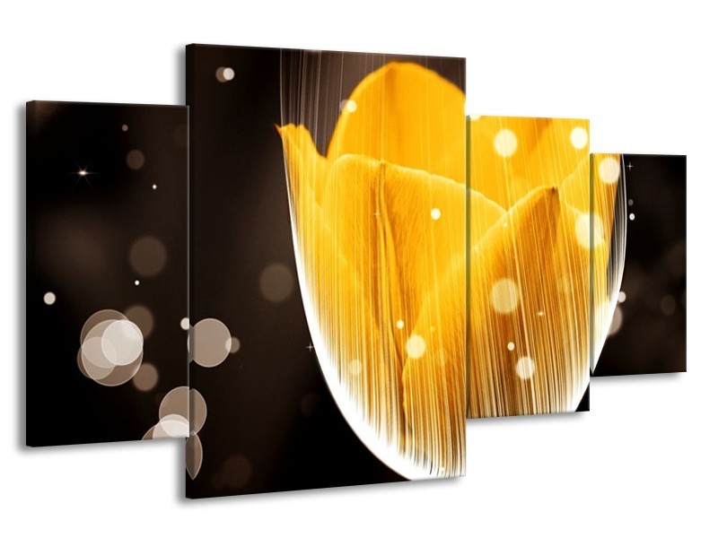 Canvas schilderij Tulp | Geel, Bruin | 160x90cm 4Luik