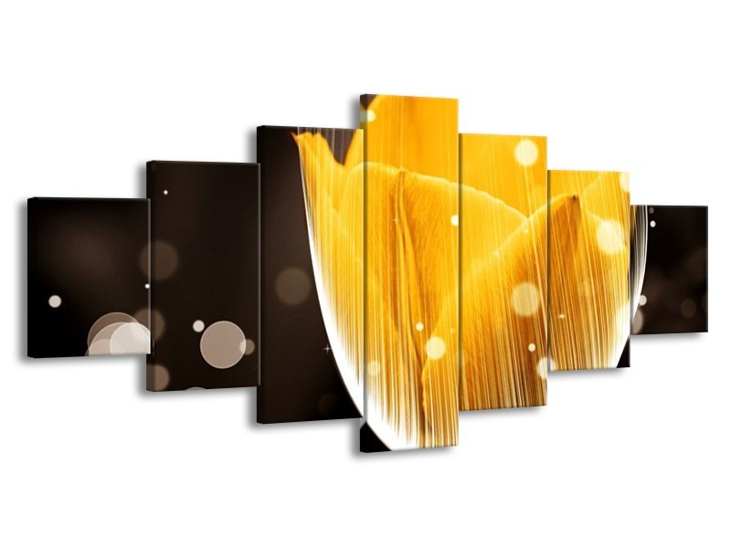 Canvas schilderij Tulp | Geel, Bruin | 210x100cm 7Luik