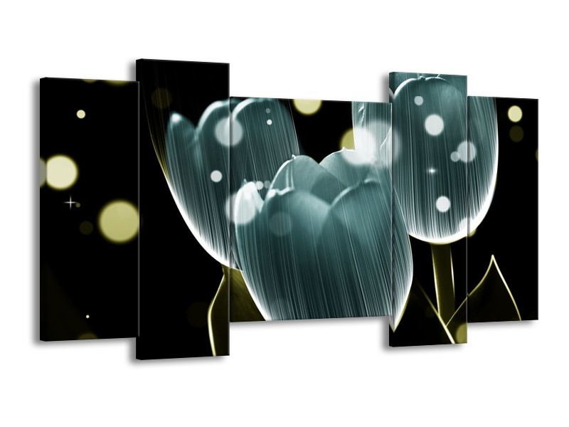Canvas schilderij Tulp | Blauw, Zwart | 120x65 5Luik
