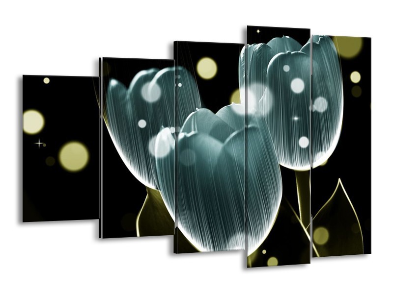 Canvas schilderij Tulp | Blauw, Zwart | 150x100cm 5Luik