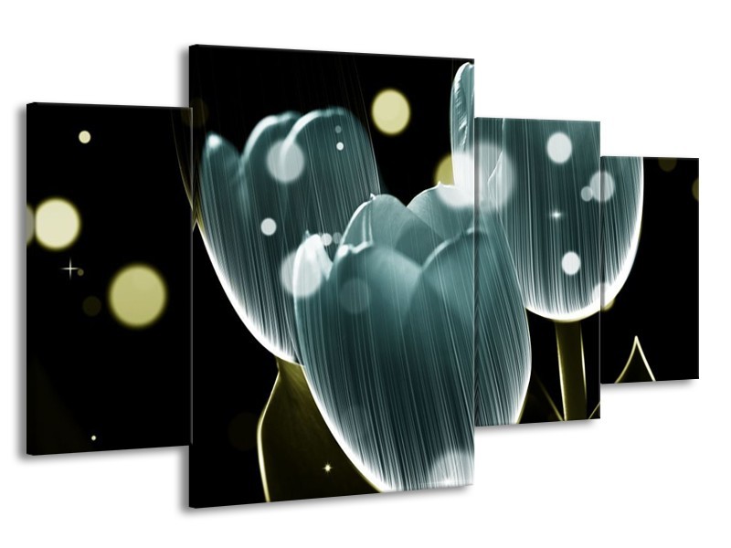 Canvas schilderij Tulp | Blauw, Zwart | 160x90cm 4Luik
