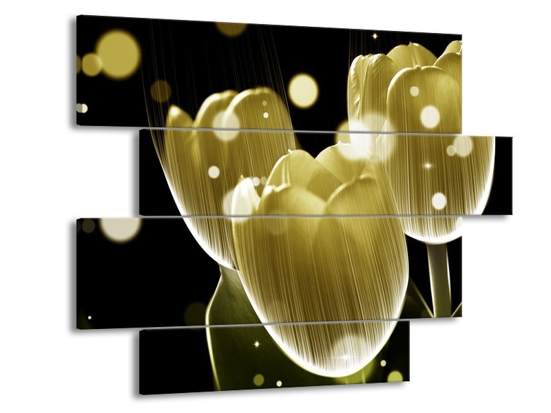 Canvas schilderij Tulp | Geel, Zwart | 115x85cm 4Luik