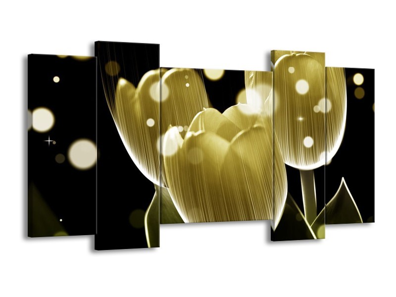 Canvas schilderij Tulp | Geel, Zwart | 120x65 5Luik