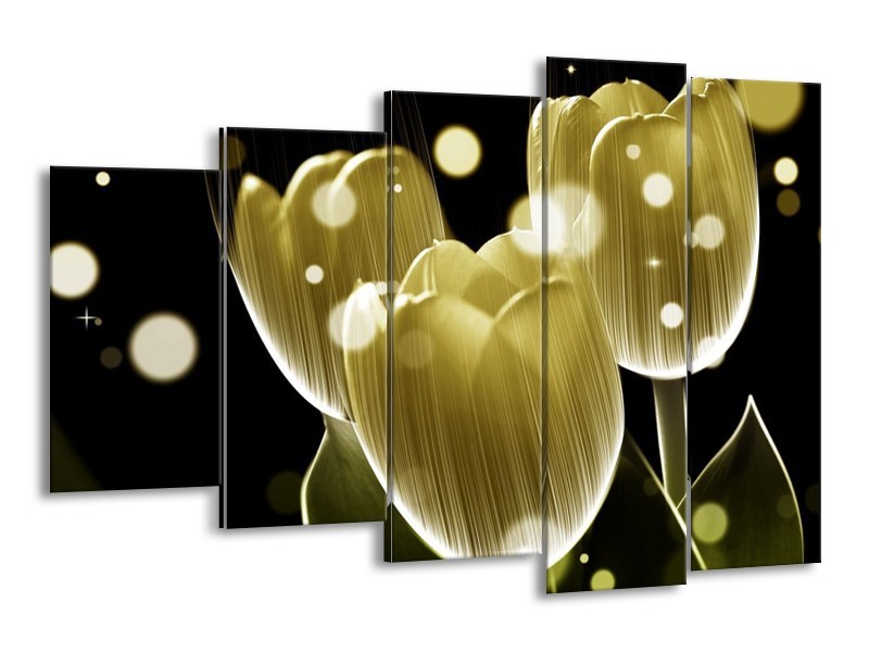 Canvas schilderij Tulp | Geel, Zwart | 150x100cm 5Luik