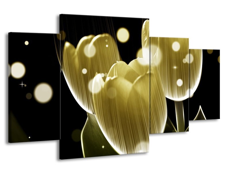 Canvas schilderij Tulp | Geel, Zwart | 160x90cm 4Luik
