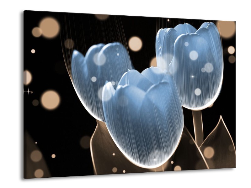 Canvas schilderij Tulp | Blauw, Zwart | 100x70cm 1Luik