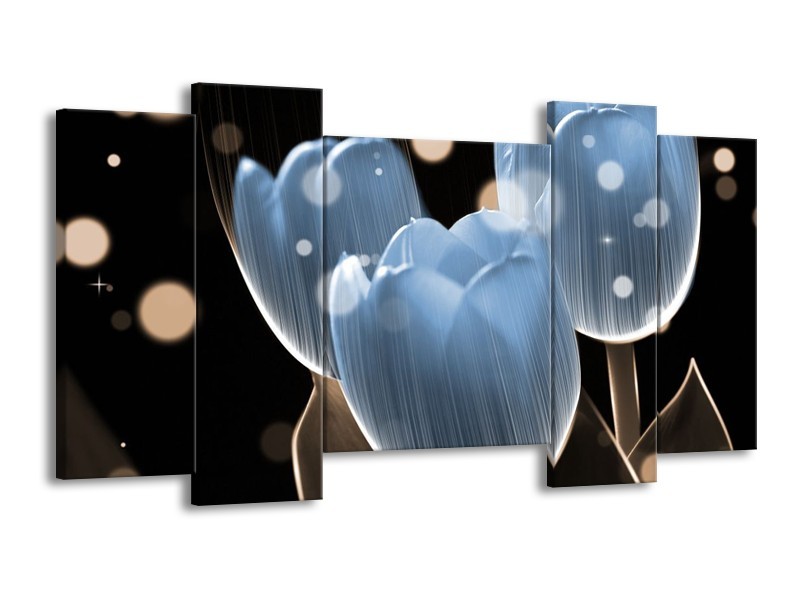 Canvas schilderij Tulp | Blauw, Zwart | 120x65 5Luik