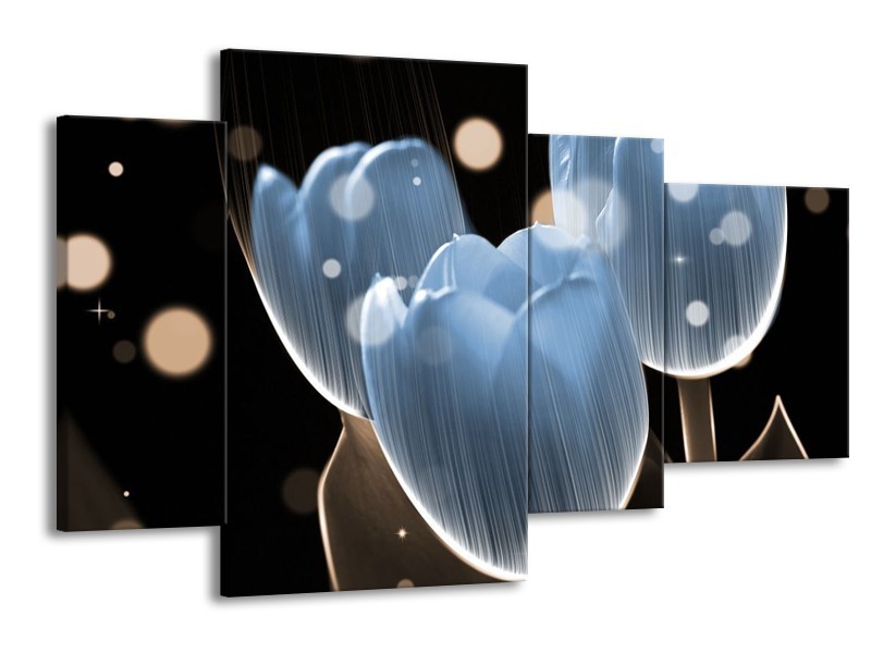 Canvas schilderij Tulp | Blauw, Zwart | 120x75cm 4Luik