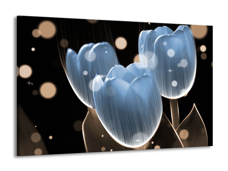 Canvas schilderij Tulp | Blauw, Zwart | 140x90cm 1Luik
