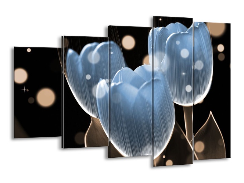 Canvas schilderij Tulp | Blauw, Zwart | 150x100cm 5Luik
