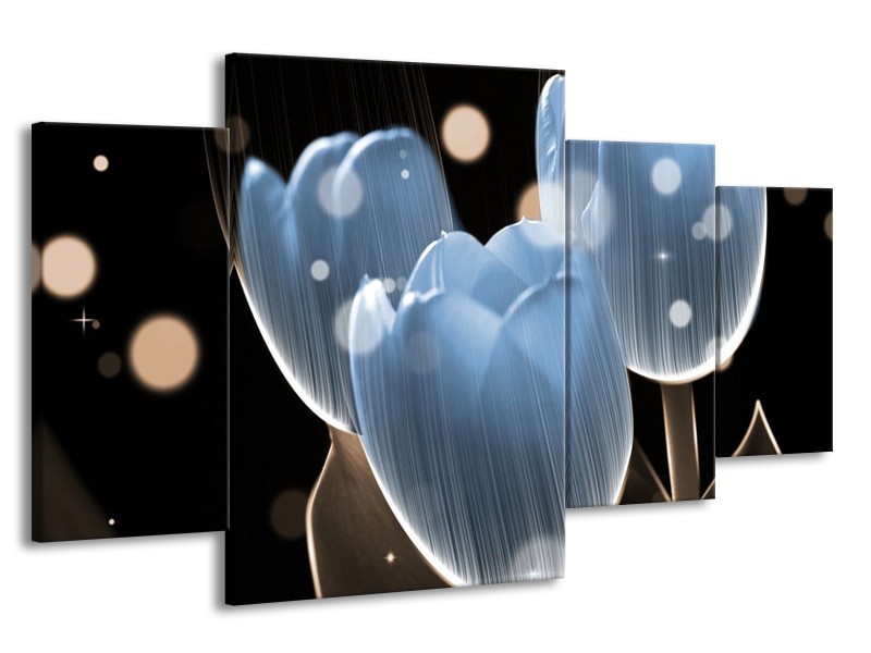 Canvas schilderij Tulp | Blauw, Zwart | 160x90cm 4Luik