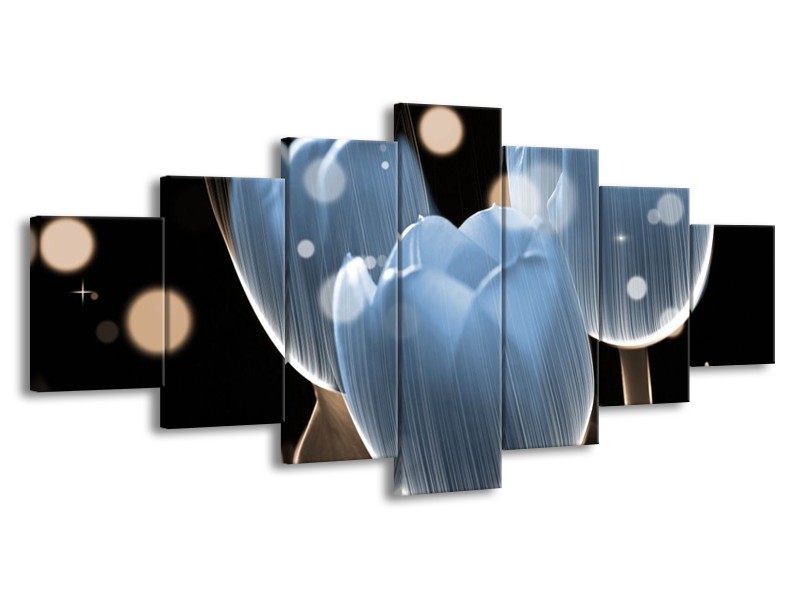 Canvas schilderij Tulp | Blauw, Zwart | 210x100cm 7Luik