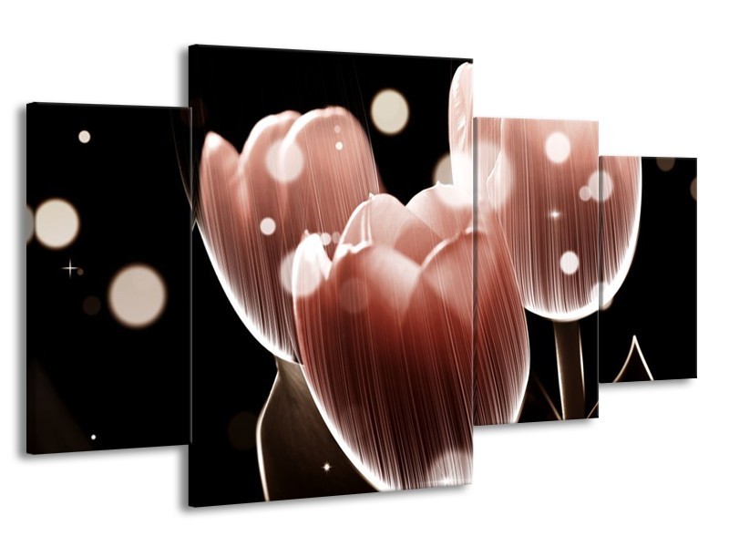 Canvas schilderij Tulp | Bruin, Zwart | 160x90cm 4Luik