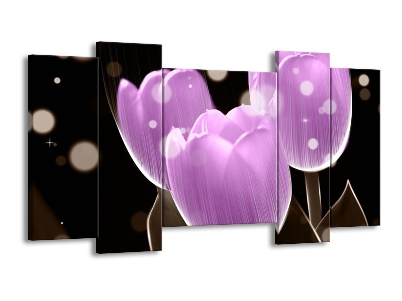 Canvas schilderij Tulp | Paars, Zwart | 120x65 5Luik