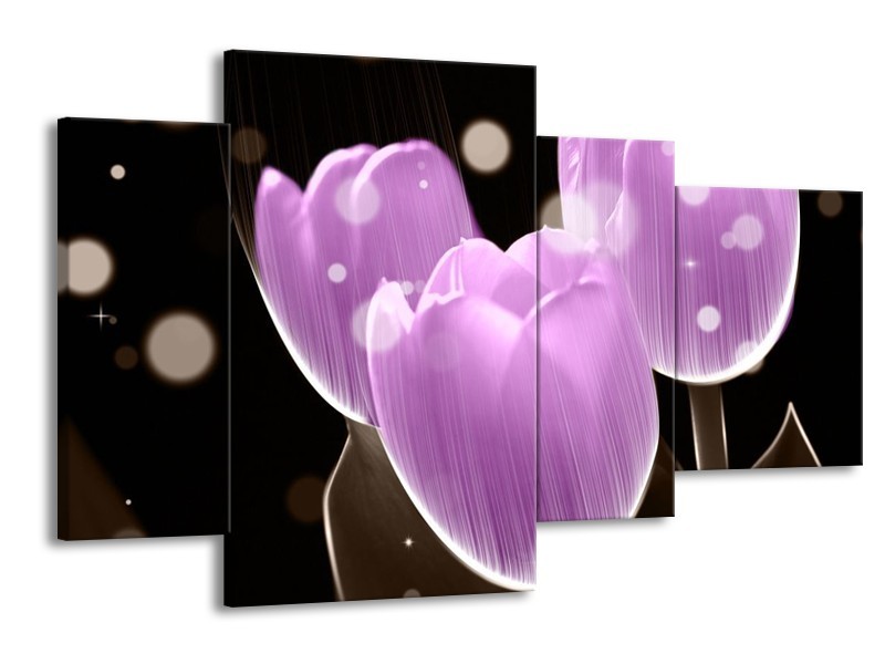 Canvas schilderij Tulp | Paars, Zwart | 120x75cm 4Luik