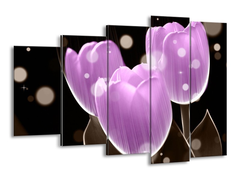 Canvas schilderij Tulp | Paars, Zwart | 150x100cm 5Luik