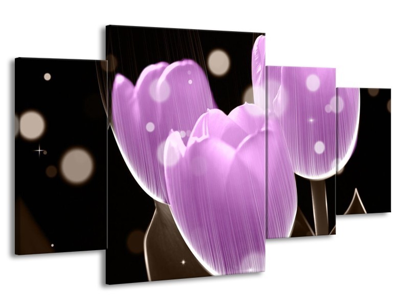 Canvas schilderij Tulp | Paars, Zwart | 160x90cm 4Luik